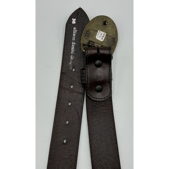 Allison Daniel Designs Brown Tooled Leather Belt Black Brown Geode Buckle Sz 36 - Picture 6 of 8